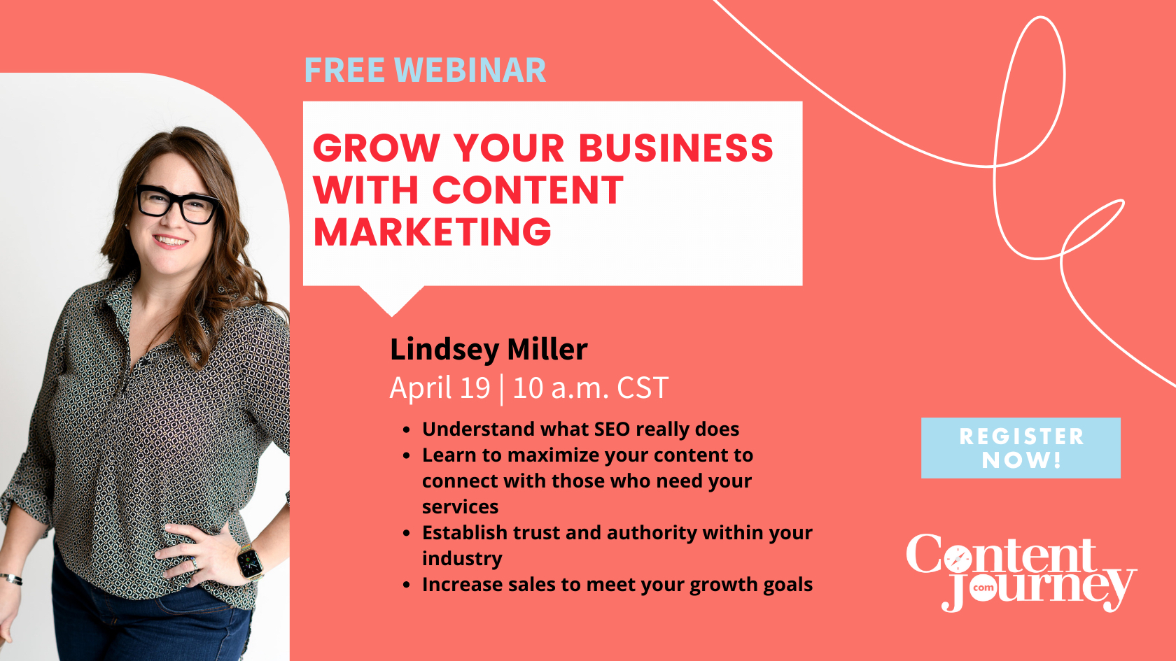 Promo for the Grow Your Business with Content Marketing webinar with Lindsey Miller.